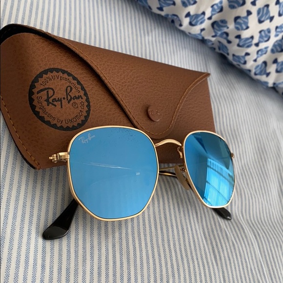 Brand new blue tint hexagon raybans main image 4